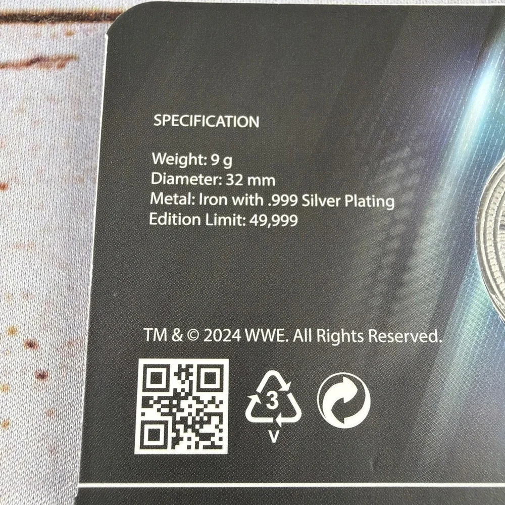 Official WWE Wrestling Collection Undertaker Silver Plated Commemorative Coin